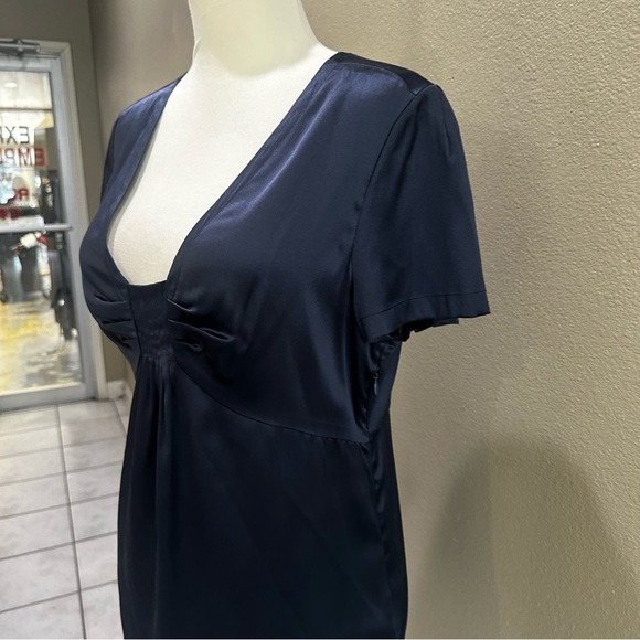 Elegant Navy Blue Women's Top Banana Republic Silk Womens Blouse Stretch - Picture 10 of 12